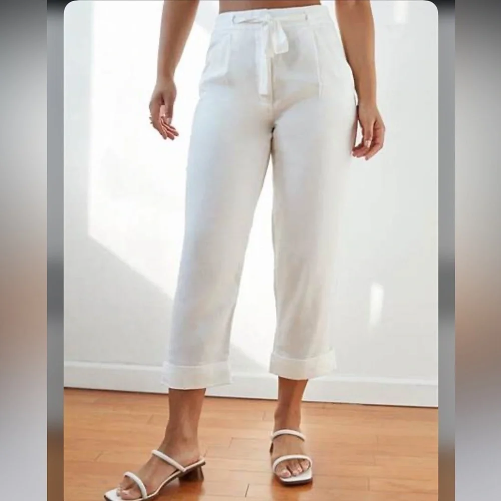 New! Wilfred Linen White Sz 12 Allant Pant Cuffed Crop